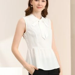 Allegra K Women's Elegant Bow Tie Neck Sleeveless Blouse Tops 12 Allegra K Women's Elegant Bow Tie Neck Sleeveless Blouse Tops