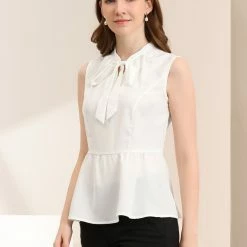 Allegra K Women's Elegant Bow Tie Neck Sleeveless Blouse Tops 13 Allegra K Women's Elegant Bow Tie Neck Sleeveless Blouse Tops
