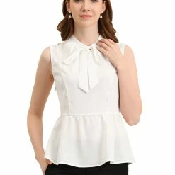 Allegra K Women's Elegant Bow Tie Neck Sleeveless Blouse Tops 10 Allegra K Women's Elegant Bow Tie Neck Sleeveless Blouse Tops