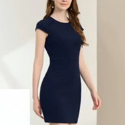 Allegra K Women's Cap Sleeve Basic Slim Fit Work Mini Bodycon Dress