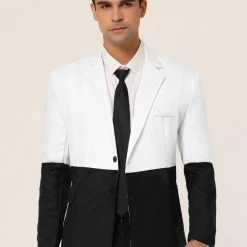 Allegra K Men's Dress Slim Fit Blazer Color Block Button Formal Suit Sports Coat