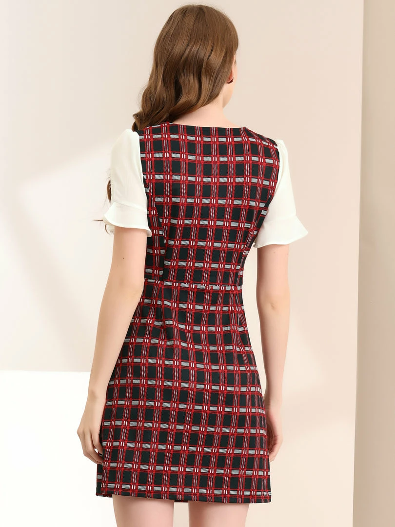 Allegra K Women's Doll Collar Plaid Chiffon Short Sleeve Dress 8 Allegra K Women's Doll Collar Plaid Chiffon Short Sleeve Dress