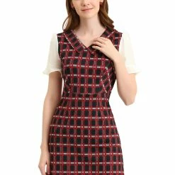 Allegra K Women's Doll Collar Plaid Chiffon Short Sleeve Dress