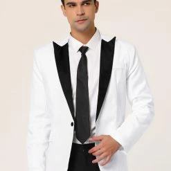 Allegra K Men's Dress Slim Fit Blazer Contrast Color Collar One Button Prom Suit Sports Coat 13 Allegra K Men's Dress Slim Fit Blazer Contrast Color Collar One Button Prom Suit Sports Coat