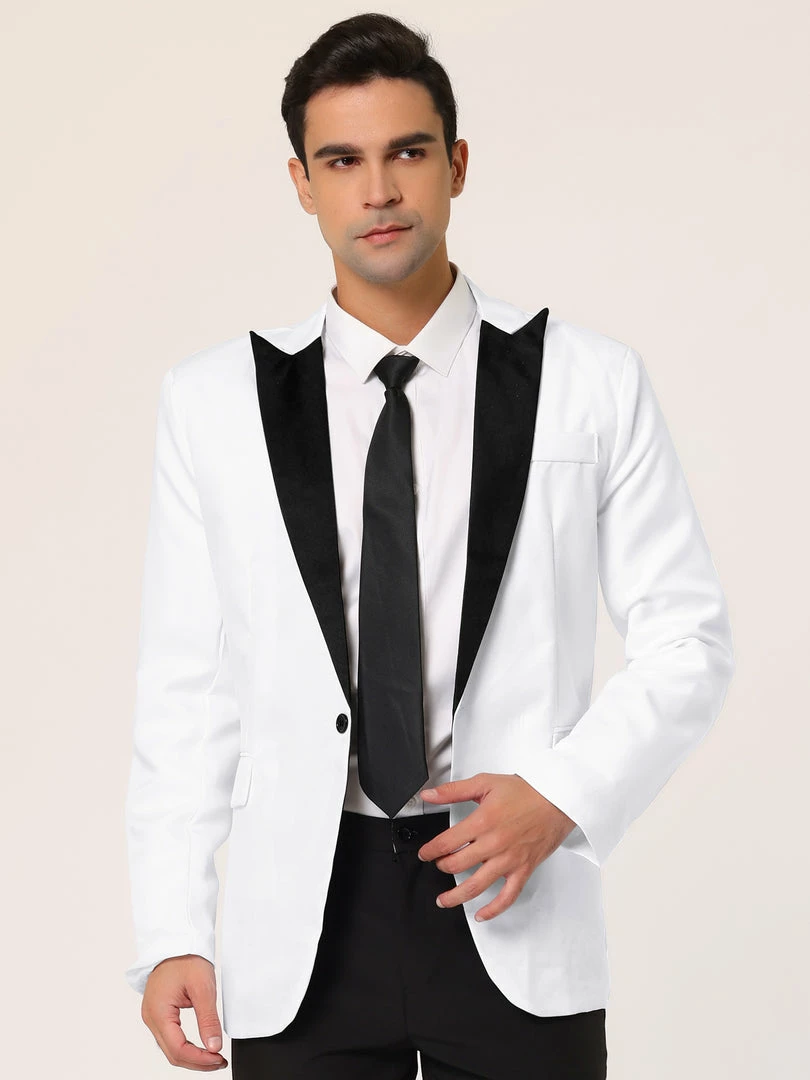 Allegra K Men's Dress Slim Fit Blazer Contrast Color Collar One Button Prom Suit Sports Coat 6 Allegra K Men's Dress Slim Fit Blazer Contrast Color Collar One Button Prom Suit Sports Coat