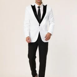 Allegra K Men's Dress Slim Fit Blazer Contrast Color Collar One Button Prom Suit Sports Coat 14 Allegra K Men's Dress Slim Fit Blazer Contrast Color Collar One Button Prom Suit Sports Coat
