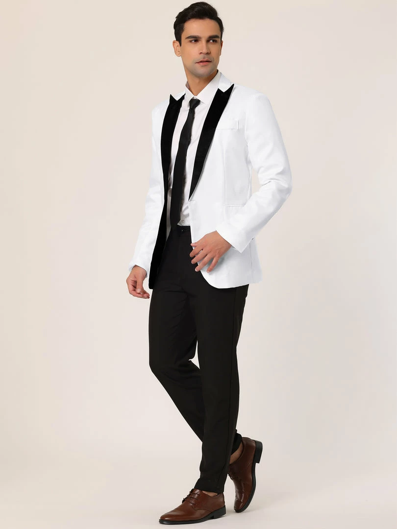 Allegra K Men's Dress Slim Fit Blazer Contrast Color Collar One Button Prom Suit Sports Coat 8 Allegra K Men's Dress Slim Fit Blazer Contrast Color Collar One Button Prom Suit Sports Coat