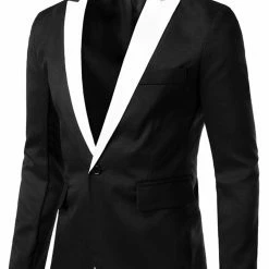 Allegra K Men's Dress Slim Fit Blazer Contrast Color Collar One Button Prom Suit Sports Coat