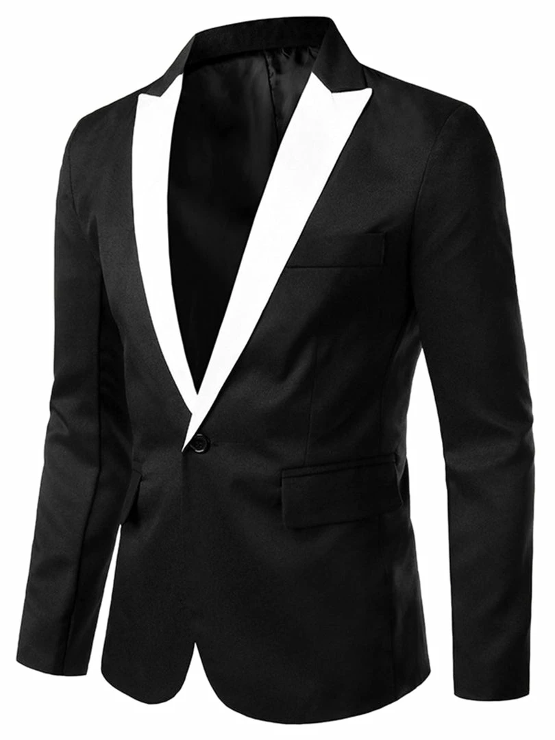 Allegra K Men's Dress Slim Fit Blazer Contrast Color Collar One Button Prom Suit Sports Coat 4 Allegra K Men's Dress Slim Fit Blazer Contrast Color Collar One Button Prom Suit Sports Coat