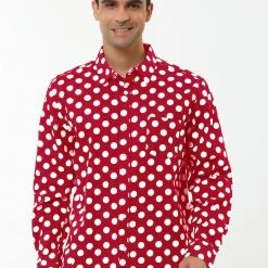 Allegra K Tops Men's Polka Dots Long Sleeve Slim Fit Printed Dress Button Down Shirt