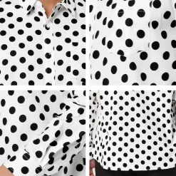 Allegra K Tops Men's Polka Dots Long Sleeve Slim Fit Printed Dress Button Down Shirt