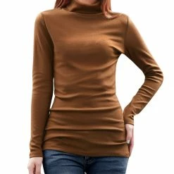 Allegra K Long Sleeves Turtle Neck Slim Top