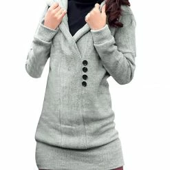 Allegra K Shawl Collar Buttons Decor Hooded Tunic Sweater