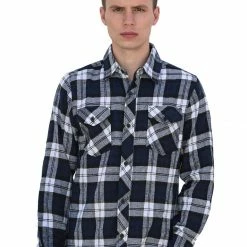 Allegra K C09 Men Long Sleeves Check Print Button Up Flannel Shirt