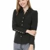 Allegra K Long Sleeve Point Collar Ruched Button Decor Cuffs Shirt