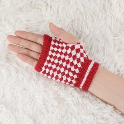 Allegra K Women Winter Palm Warmer Rhombic Ribbed Thumbhole Knitted Fingerless Gloves Accessories