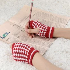 Allegra K Women Winter Palm Warmer Rhombic Ribbed Thumbhole Knitted Fingerless Gloves Accessories