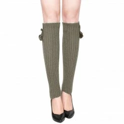 Allegra K Accessories Woman Pom-Pom Decor Ribbed Stretchy Knitted Leg Warmers Pair