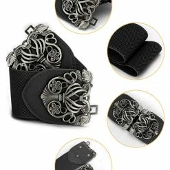 Allegra K Knot Woven Metal Interlocking Buckle Textured Elastic Stretchy Cinch Waistband Waist Belt