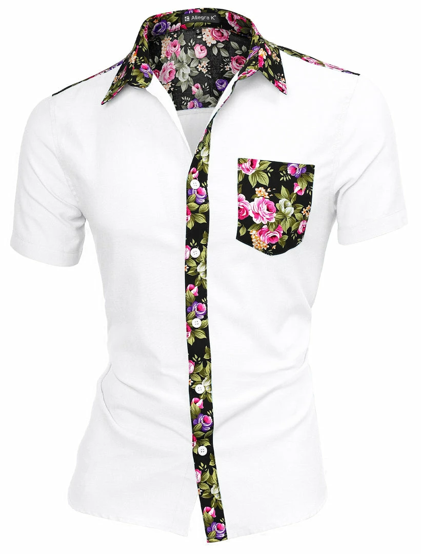 Allegra K 1310 8838 Men Summer Floral Print Pocket Short Sleeve Button Down Hawaiian Shirt 3 Allegra K 1310 8838 Men Summer Floral Print Pocket Short Sleeve Button Down Hawaiian Shirt