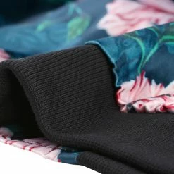 Allegra K 8127 Women Stand Collar Zip Up Floral Prints Bomber Jacket