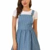 Allegra K 65055 Women Dots Pattern Adjustable Shoulder Straps Mini Overall Dress