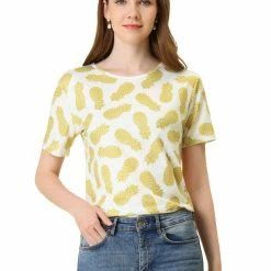 Allegra K Short-Sleeve Banana Printing Casual T-Shirt Women
