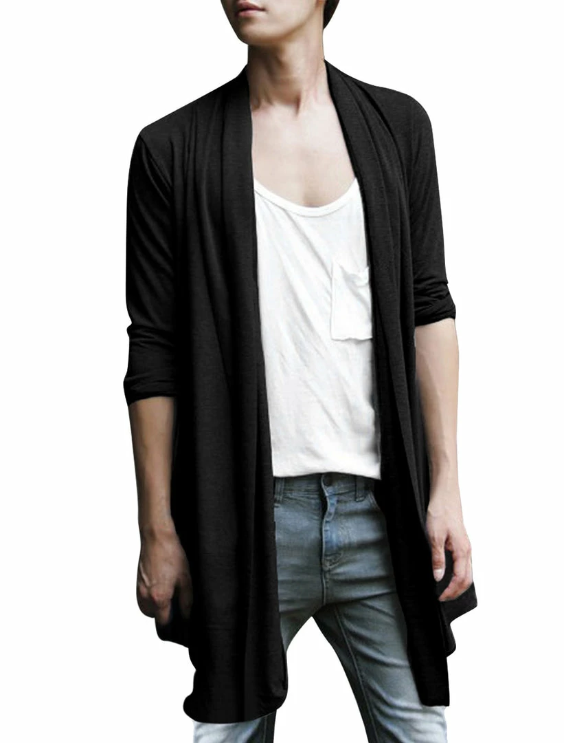Allegra K C50 Men Shawl Collar Open Front Pockets High-Low Hem Long Cardigan 3 Allegra K C50 Men Shawl Collar Open Front Pockets High-Low Hem Long Cardigan
