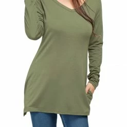Allegra K V Neck Long Sleeves Side Split Tunic Top With Pockets