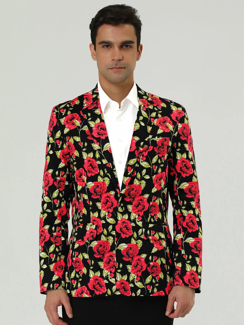 Allegra K Men's Prom Floral Slim Fit One Button Lightweight Prom Suit Blazer Jacket 5 Allegra K Men's Prom Floral Slim Fit One Button Lightweight Prom Suit Blazer Jacket