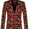 Allegra K Men's Prom Floral Slim Fit One Button Lightweight Prom Suit Blazer Jacket