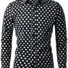 Allegra K Tops Men's Polka Dots Long Sleeve Slim Fit Printed Dress Button Down Shirt
