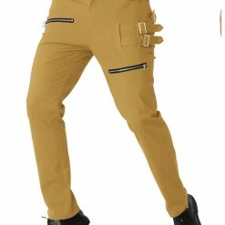 Allegra K HZ150306 Men Casual Slim Fit Pockets Patch Buckle Zipper Gothic Punk Rock Pants