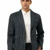 Allegra K HZ150510 Men Notched Lapel Single Breasted Slim Fit Stripes Blazer