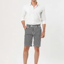 Allegra K Men's Summer Shorts Stripe Slim Fit Flat Front Seersucker Chino Short Pants