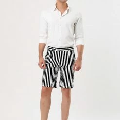 Allegra K Men's Summer Shorts Stripe Slim Fit Flat Front Seersucker Chino Short Pants