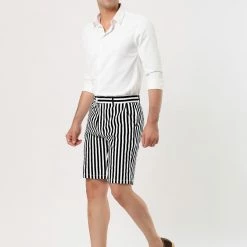 Allegra K Men's Summer Shorts Stripe Slim Fit Flat Front Seersucker Chino Short Pants