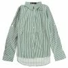 Allegra K Button Down Vertical Stripes Long Roll Up Sleeves Shirt Women