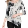 Allegra K Long Sleeves Round Neck Tie-Dye Handkerchief Hem Shirt Women 1 Allegra K Long Sleeves Round Neck Tie-Dye Handkerchief Hem Shirt Women