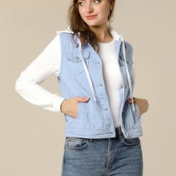 Women Allegra K Washed Denim Jacket With A Hood And Sleeves In Sweatshirt Fabric 54 Women Allegra K Washed Denim Jacket With A Hood And Sleeves In Sweatshirt Fabric