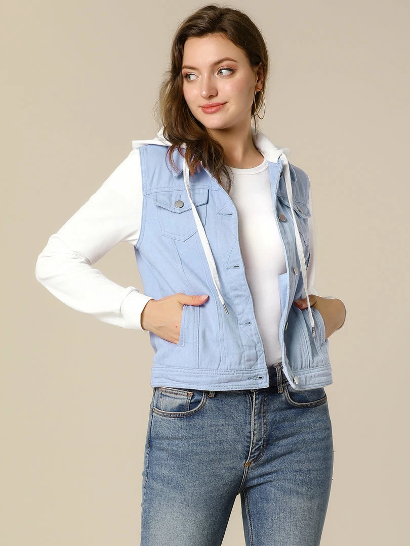 Women Allegra K Washed Denim Jacket With A Hood And Sleeves In Sweatshirt Fabric 6 Women Allegra K Washed Denim Jacket With A Hood And Sleeves In Sweatshirt Fabric