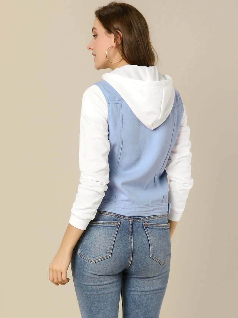 Women Allegra K Washed Denim Jacket With A Hood And Sleeves In Sweatshirt Fabric 7 Women Allegra K Washed Denim Jacket With A Hood And Sleeves In Sweatshirt Fabric