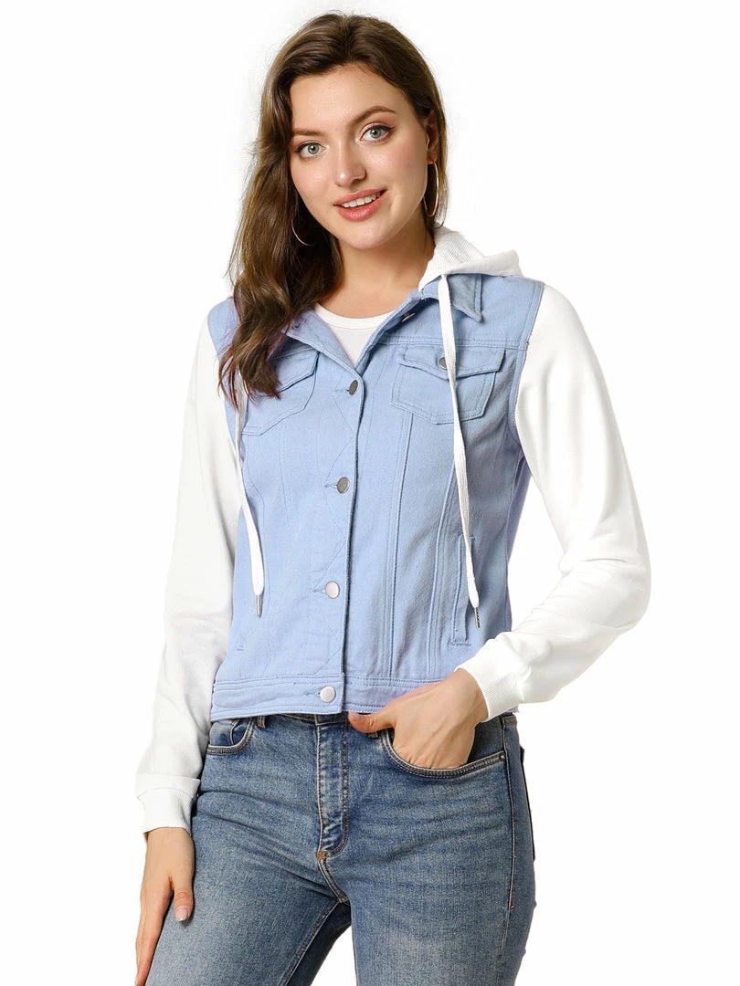 Women Allegra K Washed Denim Jacket With A Hood And Sleeves In Sweatshirt Fabric 3 Women Allegra K Washed Denim Jacket With A Hood And Sleeves In Sweatshirt Fabric