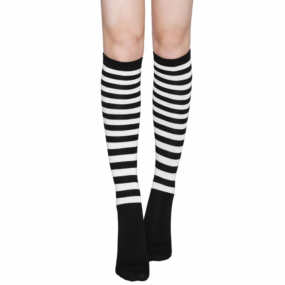 Allegra K Ladies Stripes Contrast Color Knee High Socks Pair Accessories 3 Allegra K Ladies Stripes Contrast Color Knee High Socks Pair Accessories