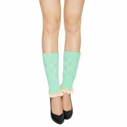 Allegra K Accessories Women Lace Trim Ribbed Hollow Out Knitted Leg Warmers Pair