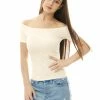 Allegra K Slim Fit Short Sleeves Off The Shoulder Cropped Top Clothing