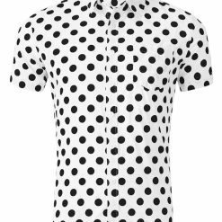 Allegra K HZ160403 Men Short Sleeves Cotton Polka Dots Button Up Shirt