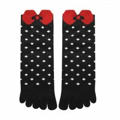 Allegra K Ankle Length Dots Bowknot Pattern Stretchy Toe Socks Accessories