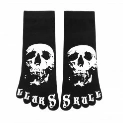 Allegra K Men Elastic Cuffs Letters Skull Pattern Ankle Length Five Toe Socks Accessories