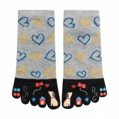 Allegra K Women Heart Cartoon Pattern Elastic Cuffs Stretchy Toe Socks